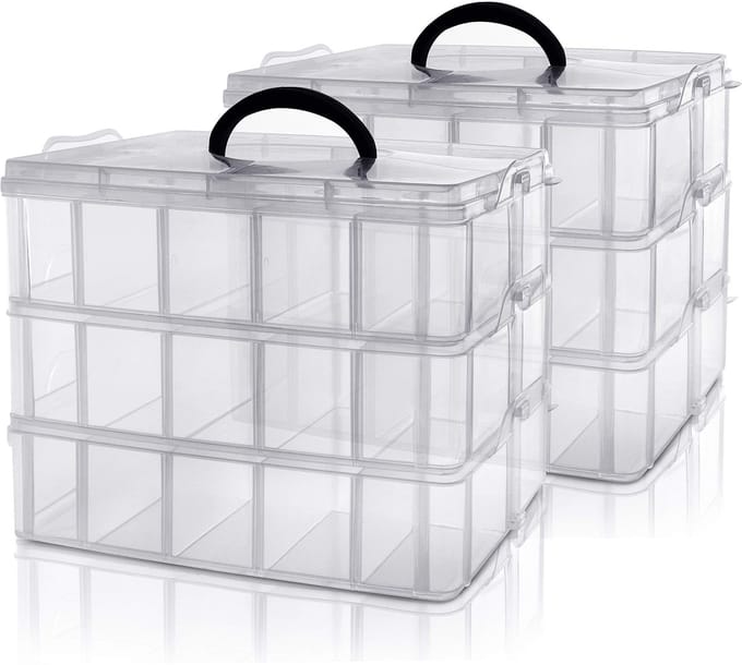 3-Lags Helder Transparant Stapelbare Plastic Opslag Doos met Aanpasbare Compartimenten - Opberg Container voor Speelgoed Organisatie - 30 Compartimenten