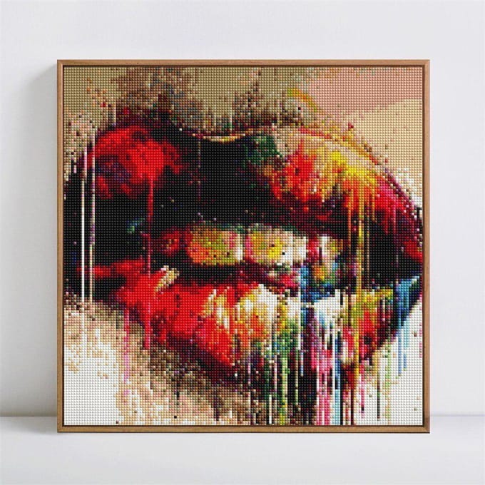 Peinture diamant au point de croix, image de bouche colorée en strass, broderie diamant 30x30CM black