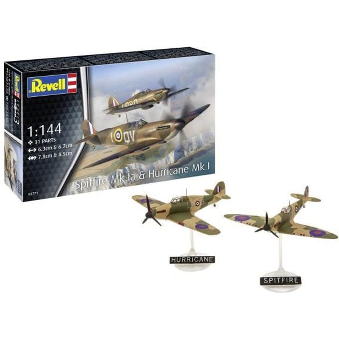 Revell Modelbouwpakket Vliegtuigen - 03771 Spitfire Mk.1a - Hurricane Mk.1 - Propeller Vliegtuigen Plastic - 1:144 - Modelbouw