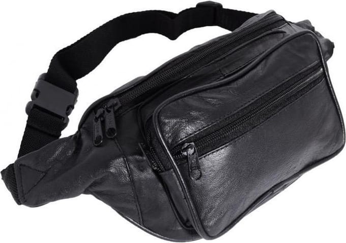 Rojafit Heuptas-Groot-4 vakken-Zwart-Nappa Leer-Afmeting ca. 34 x 8 x 15 cm.