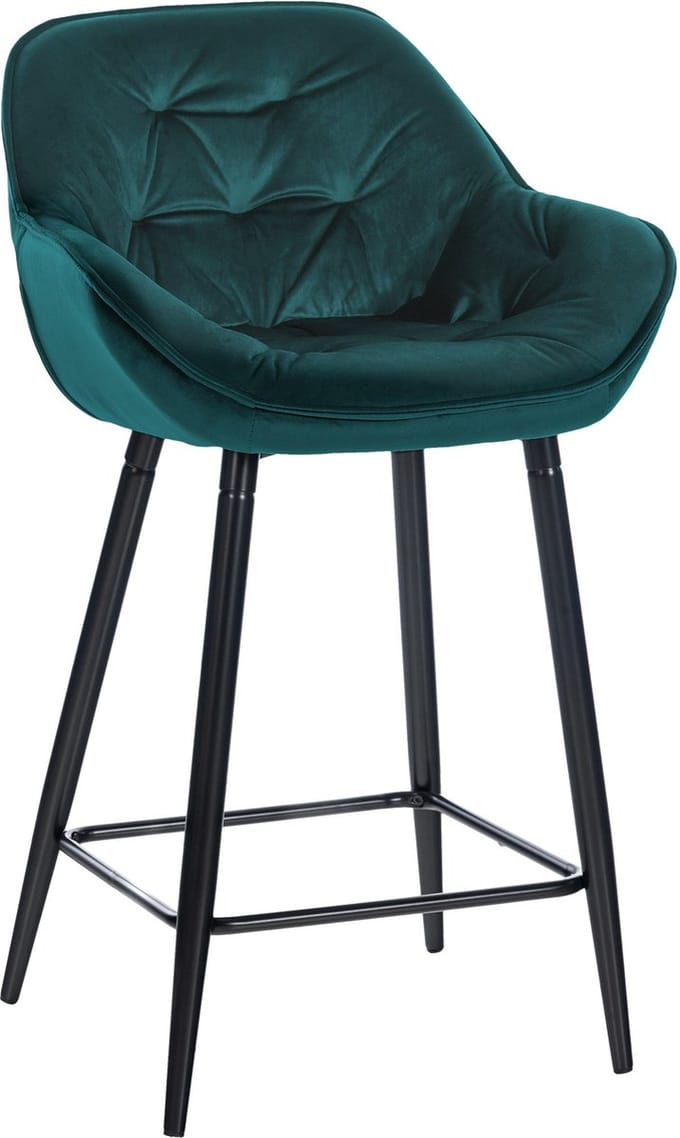 CLP Gibson 76 Barkruk - Met armleuning - Met rugleuning - Fluweel - Velvet - donkergroen