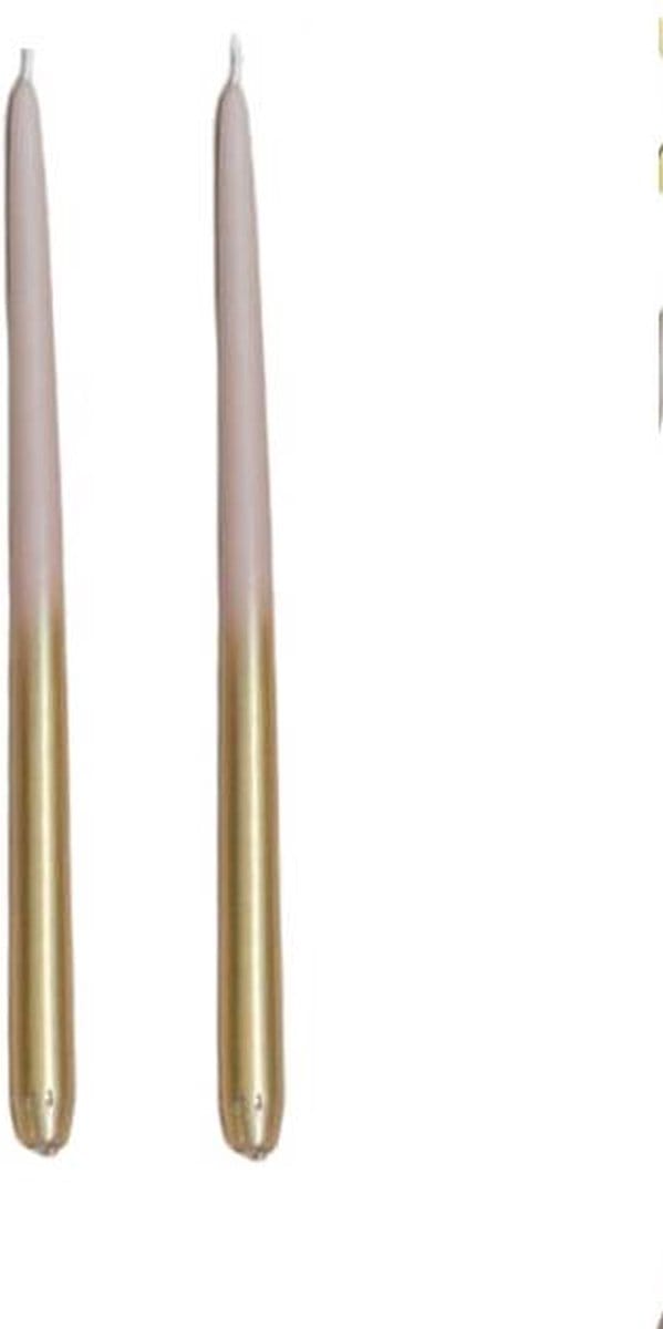 Cactula set van 2 chique dinerkaarsen getaperd extra lang 30 cm Nude met gouden finish