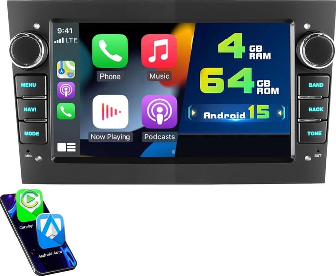 ESSGOO Autoradio Geschikt voor Opel - Android 15 - Apple Carplay & Android Auto (Draadloos) - 4+64GB - 7 Inch HD Touchscreen - GPS, Bluetooth, USB