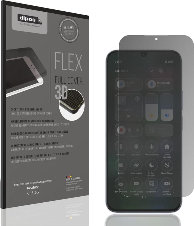 dipos FLEX – Matte Privacy Screenprotector geschikt voor Realme C83 5G | Volledige Schermbescherming | Case-Friendly