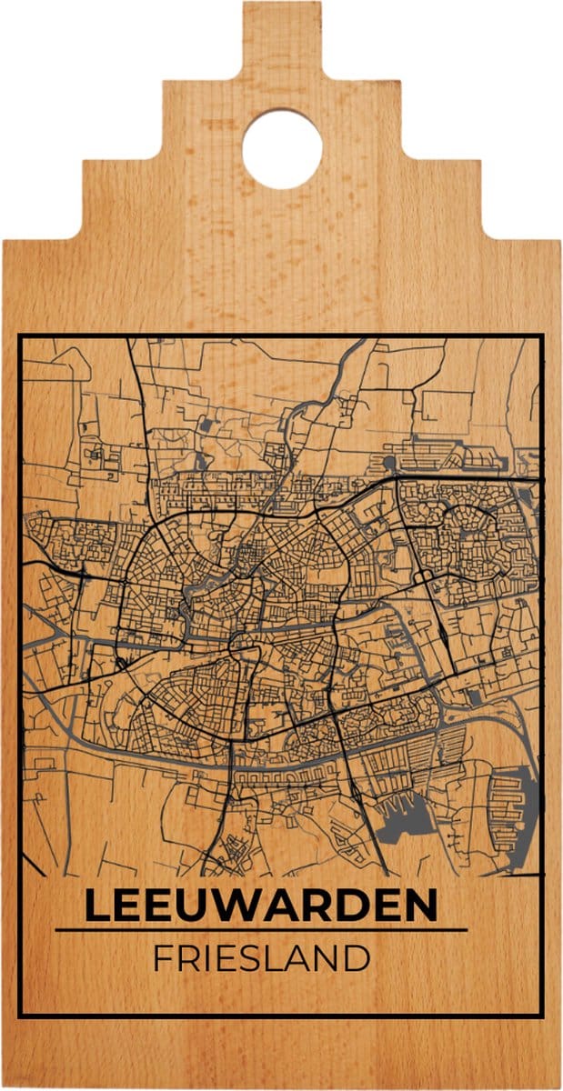 JM Woods - Borrelplank - Serveerplank - Hapjesplank - Kaasplank - Plattegrond - LEEUWARDEN - Gepersonaliseerd - Cadeau tip!