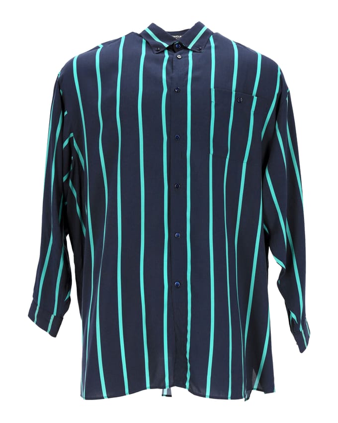 Balenciaga Gestreepte Overhemd in Marineblauwe Polyester
