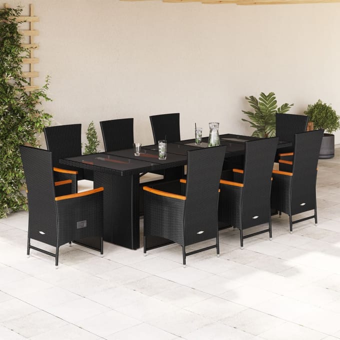 vidaXL - 9-delige - Tuinset - poly - rattan - zwart