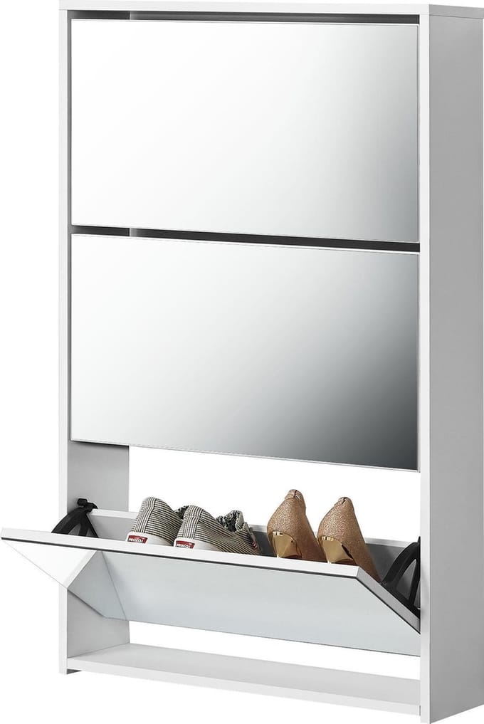 Schoenenkast met spiegels 3 vouwdeuren 102,5x63x17 wit