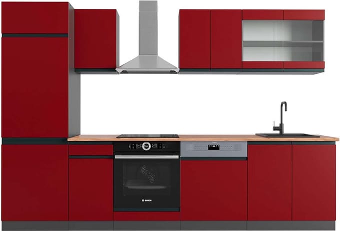 Vicco R-Line Complete keukeneenheid – 300 cm, WB Eik Rood/antraciet