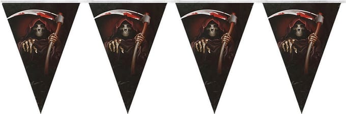 Horror/halloween thema vlaggenlijn feestslinger - magere Hein - plastic - 250 cm - Versiering/feestartikelen