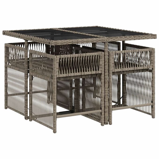 vidaXL - 5-delige - Tuinset - met - kussens - poly - rattan - grijs