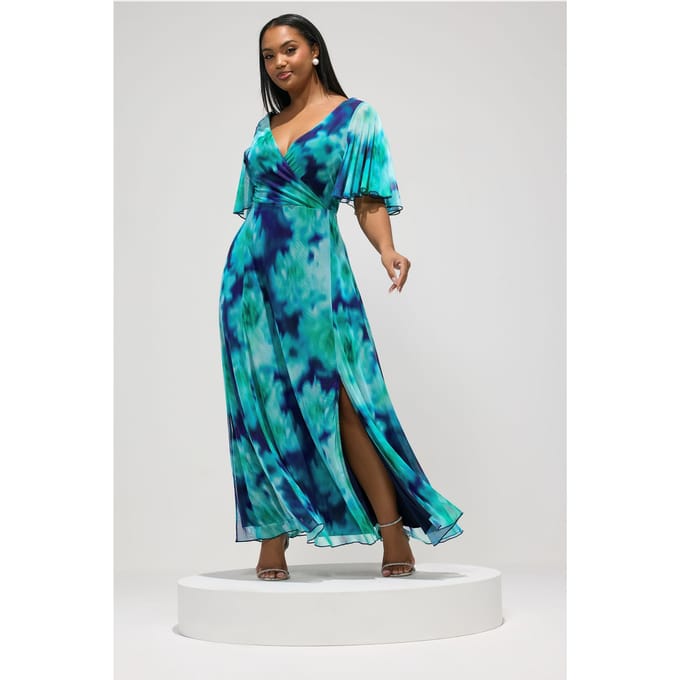Yours London Mintgroene Mesh Jurk Met Wazige Abstracte Print Size 44
