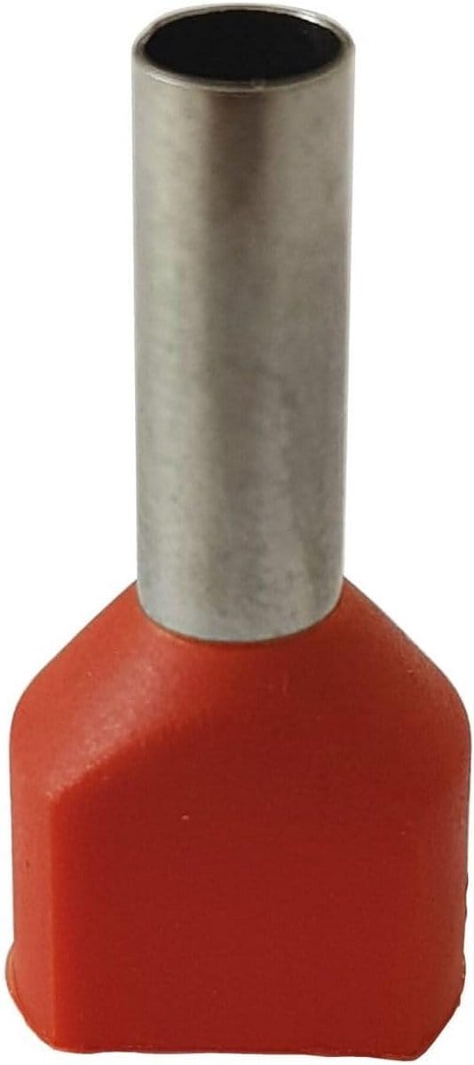100 Stuks Dubbele Eindklemmen 2x1.0mm² Rood 8mm Lengte