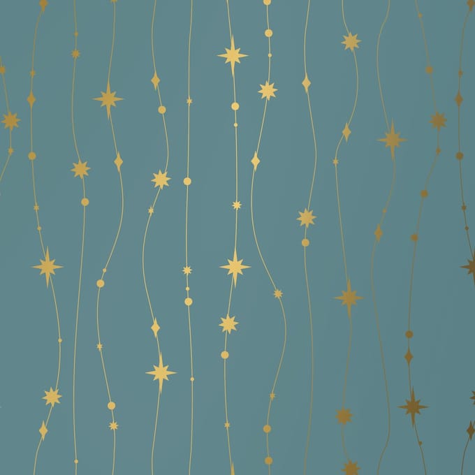 2 Kleine rollen - Cadeaupapier 30 cm - Stars are falling - Petrol - Gold