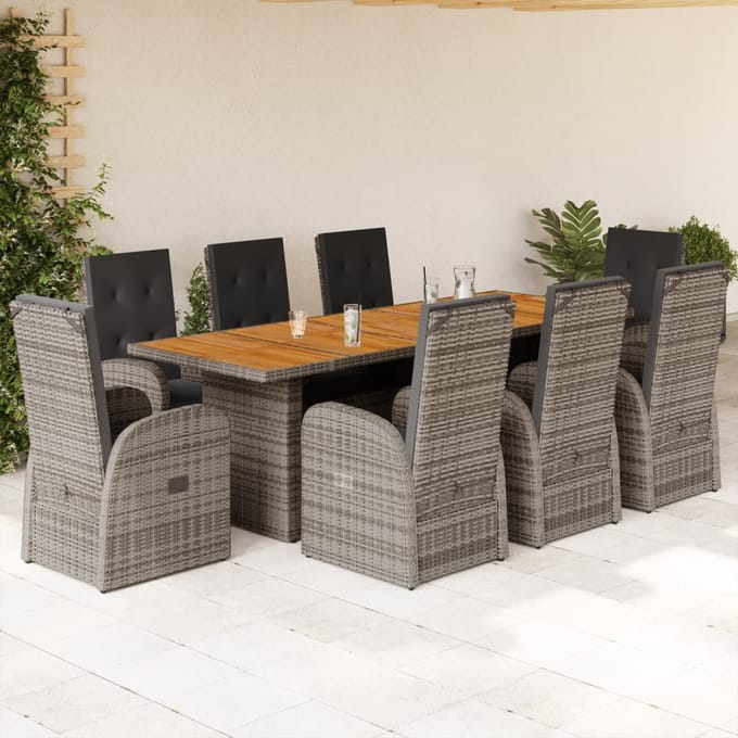 vidaXL - 9-delige - Tuinset - met - kussens - poly - rattan - grijs