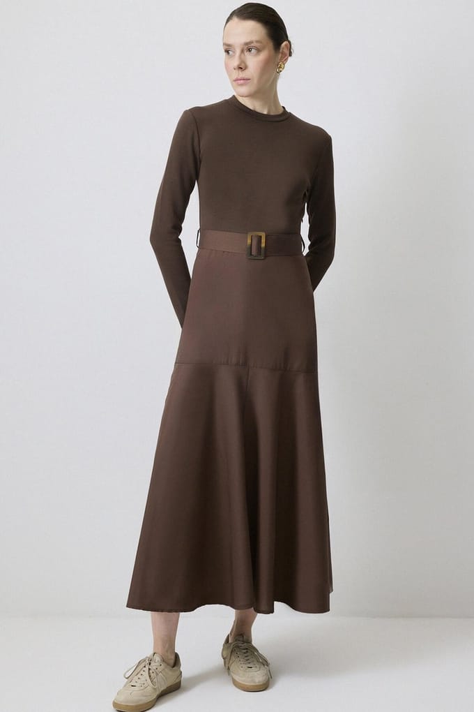 Touché Privé - Jurk met riemdetail - Bruin - Dames