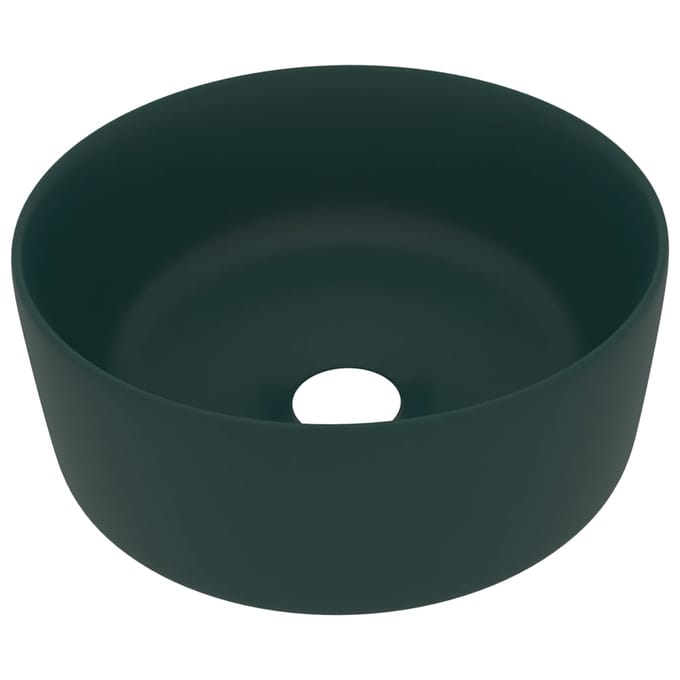 vidaXL - Wastafel - rond - 40x15 - cm - keramiek - mat - donkergroen
