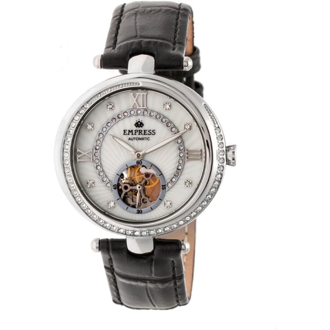 Empress Stella automatisch semi-skelet MOP lederen band horloge