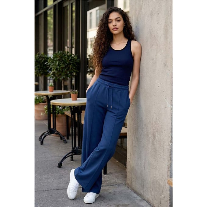 Gestructureerde Brede Pantalon met Touwtjes in de Taille
