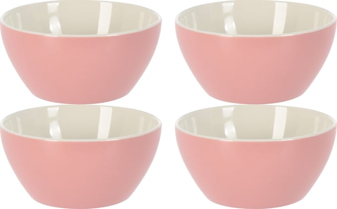 Excellent Houseware Soepkommen/schaaltjes - 4x - Acapulco - porselein - D14 x H6.5 cm - lichtroze