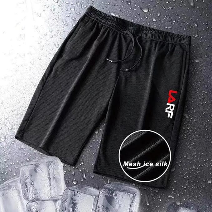 Pantalon d'été fin et Cool pour hommes, grande taille, étudiant décontracté, sport à cinq points, short de plage ample pour hommes M black