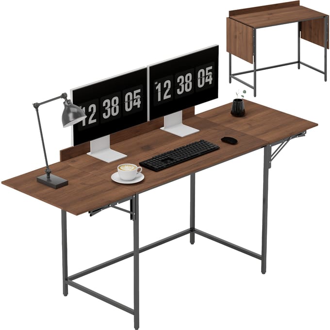 HOMCOM-Schrijftafel-170x58x78cm-Spaanplaat-Walnoot