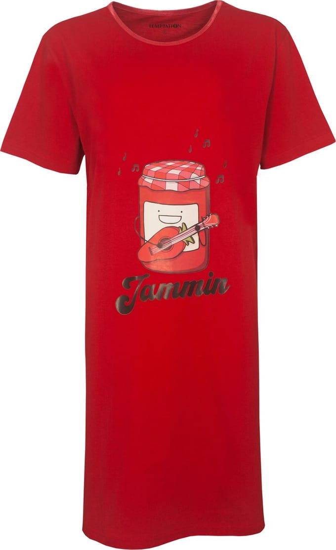 Temptation Dames Nachthemd - Bigshirt - Jammin Print - Rood - Maat S