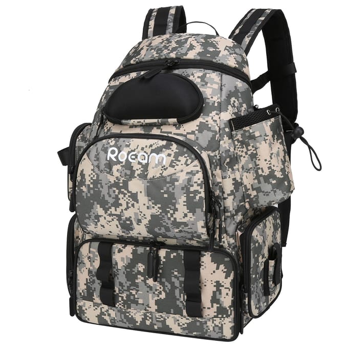 Sac à dos de pêche avec 3 plateaux et boîtes de rangement étanches camouflage