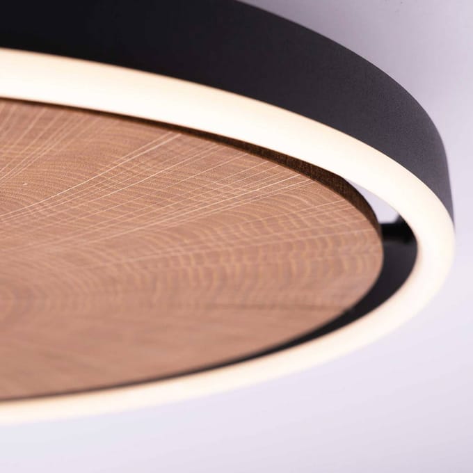 Elobra LED plafondlamp Havana S, hout/metaal, Ø 40 cm
