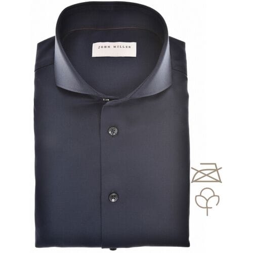 John Miller Overhemd Slim Solid Color Cotton Non-Iron Cutaway Collar Donker Blauw / male