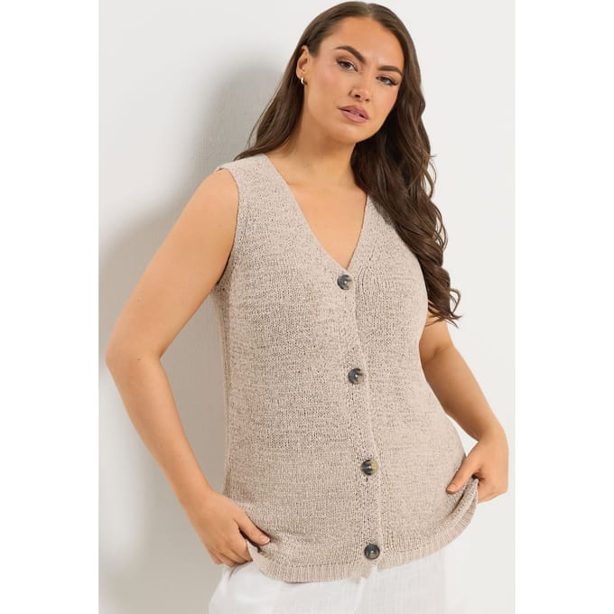 Yours Naturelbruin Gebreid Vest Met Knoopsluiting Size 42-44