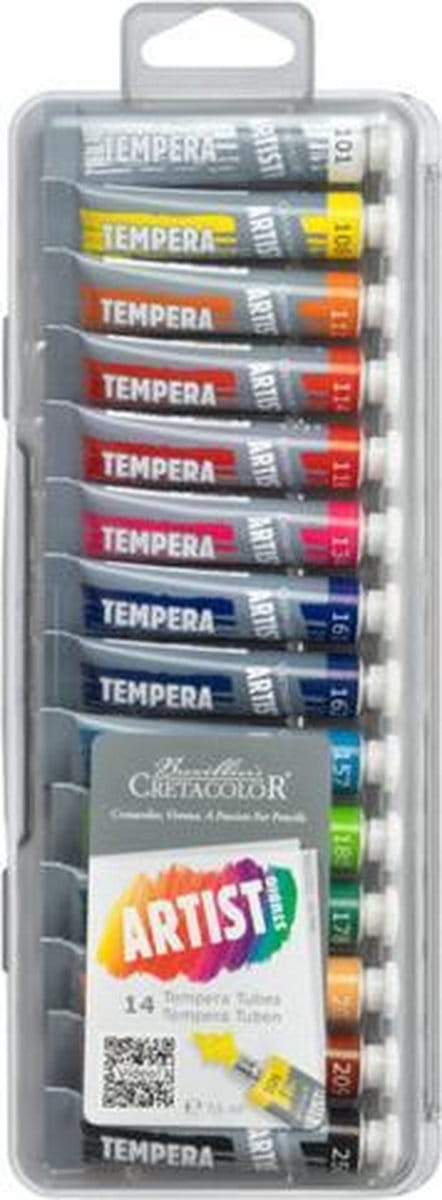 Cretacolor temperaverf set - 14 kleuren in bewaardoos 7,5 ml.