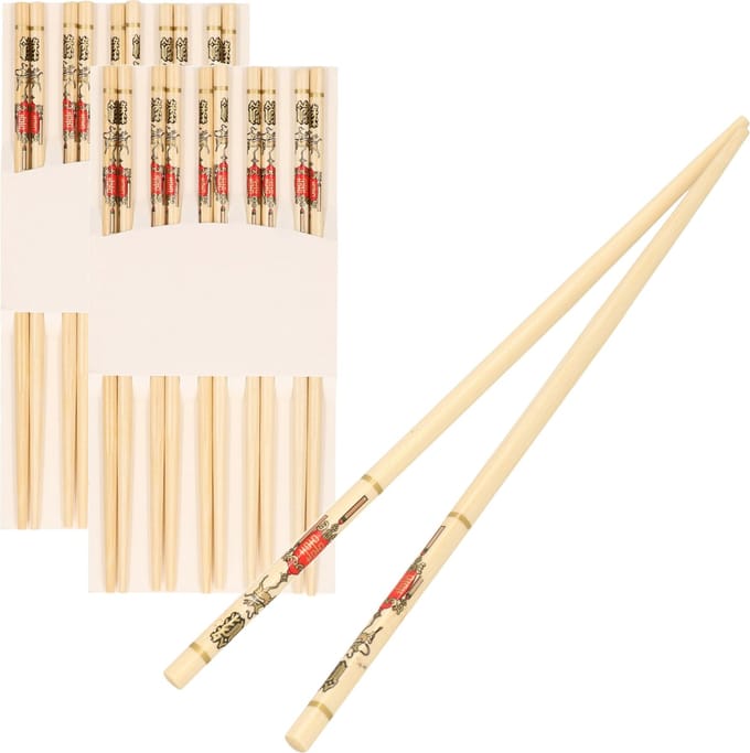 Concorde Sushi eetstokjes - 20x setjes - bamboe hout - rode print - 24 cm