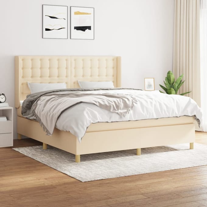 vidaXL - Boxspring - met - matras - stof - crèmekleurig - 160x200 - cm