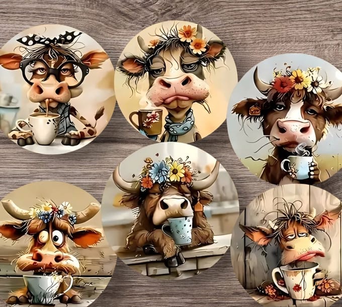 Onderzetters Schotse Hooglanders - Grappige Onderzetters - 6 stuks - Coasters - Onderzetters glazen - Houten onderzetters - Onderzetters voor glazen - Onderleggers voor glazen of Kopjes - Verjaardagscadeau - Moederdag - Vaderdag - Cadeau