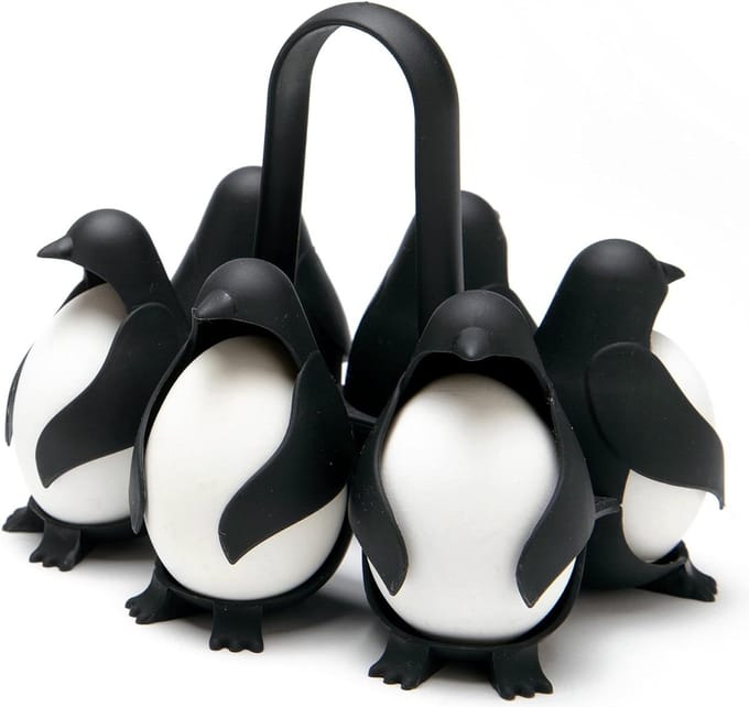Universele eierhouder - Egguins eierkookmand eierdop grappig - zwarte eierbewaardoos van Peleg Design