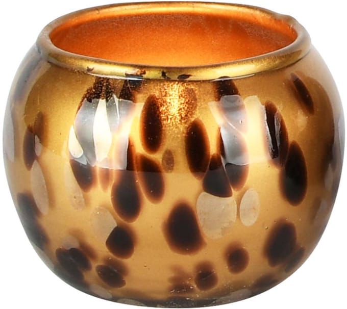 Dekoratief | Theelichthouder 'Brown Cheena', glas, 8x8x6cm | A258117
