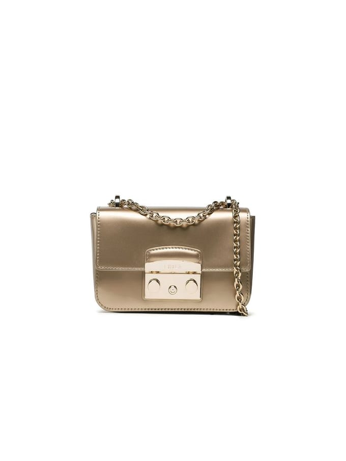 FURLA Leren Schoudertas Metropolis Mini Crossbody Champagne Brons