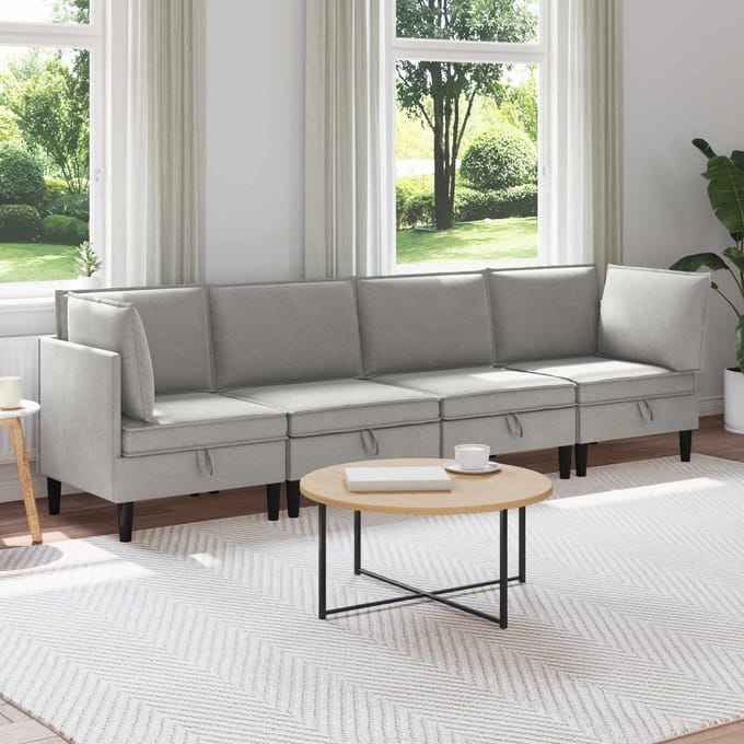 vidaXL - Woonkamer - Meubelset - 4 - st - Lichtgrijs - Stof