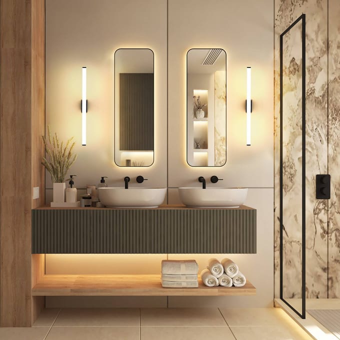 Molto Luce LED wandlamp VINA M, zwart, breedte 60 cm, IP44, CCT