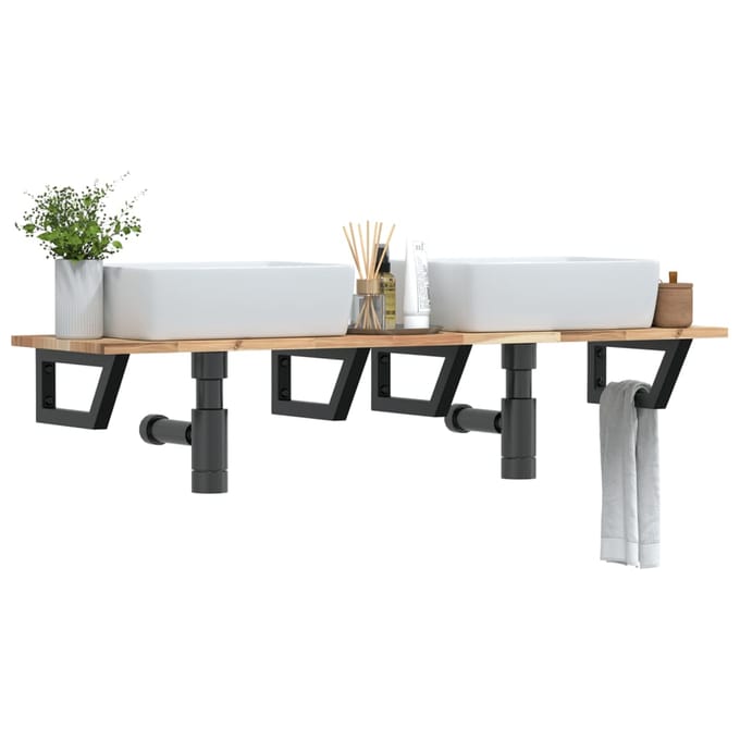 vidaXL - Badkamer - wandschap - staal - en - massief - acaciahout