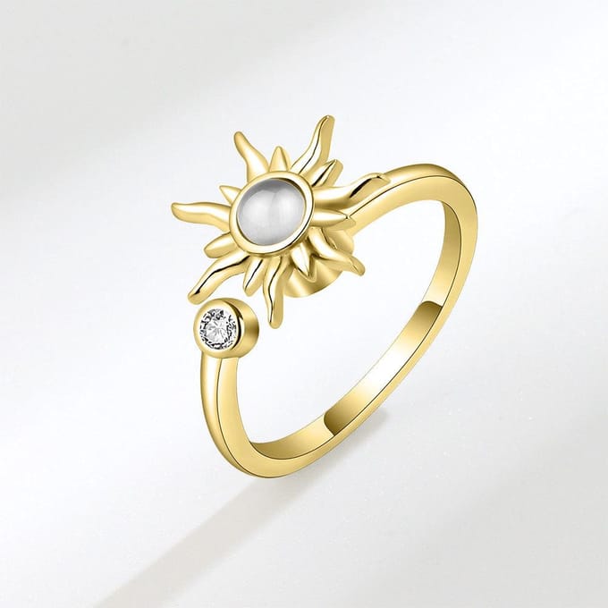 Mode Roteerbare ring, zonnebloemring, dames open ring zilver