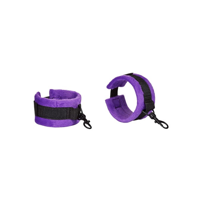 Rimba - Soft Bondage Collar Met handboeien En leiband - Zwart/Paars