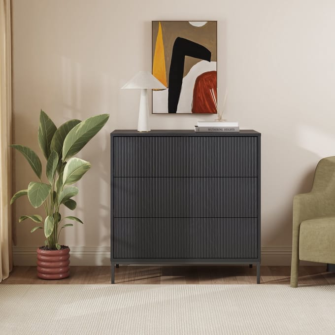Ladekast Nykapin commode met 3 lades 80x80x40 cm zwart [en.casa]