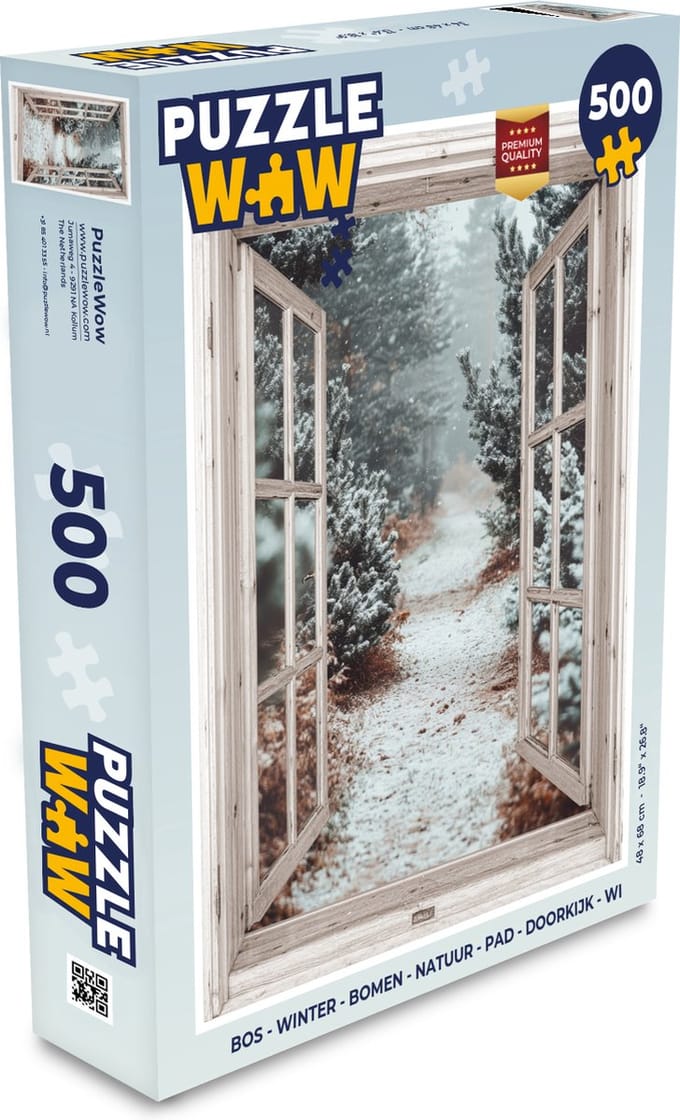 Puzzel Bos - Winter - Bomen - Natuur - Pad - Doorkijk - Wit - Legpuzzel - Puzzel 500 stukjes