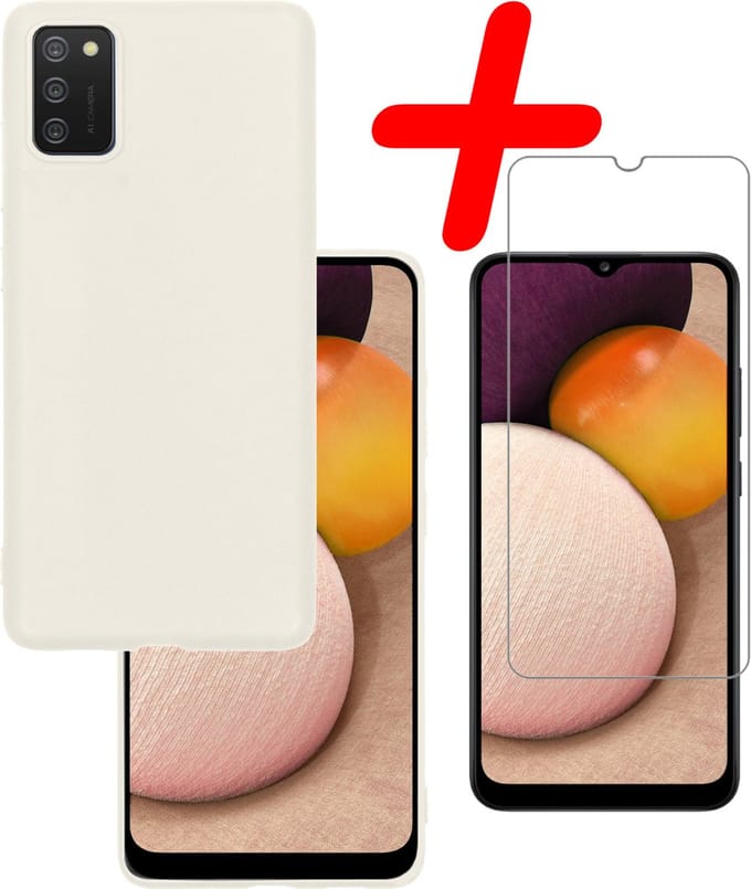 Hoesje Met Screenprotector - Geschikt voor Samsung Galaxy A03s - Sterk & Shockproof - Back Cover - Siliconen Case - Telefoon Hoes - Wit