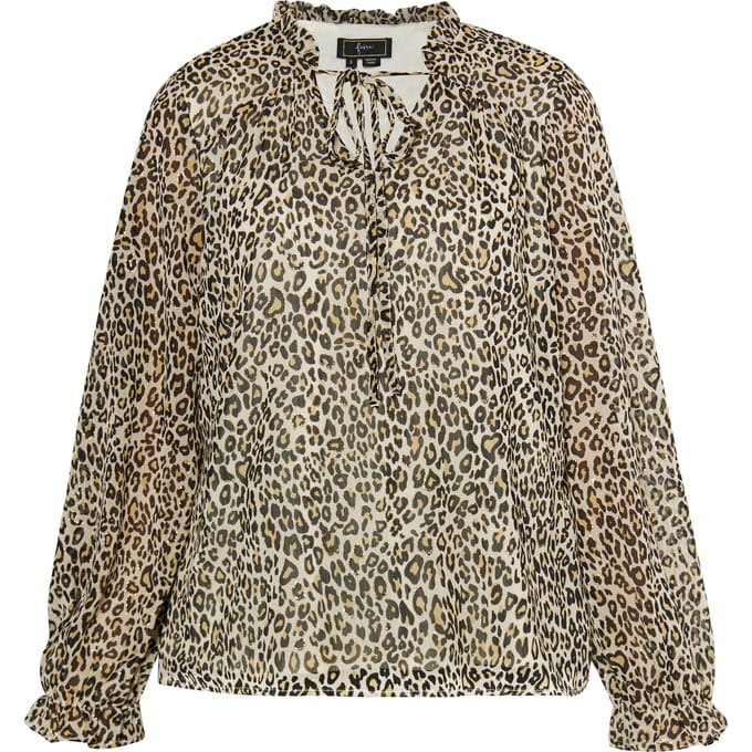 Faina Blouse met leo-print Dames Lichtbeige veelkleurig