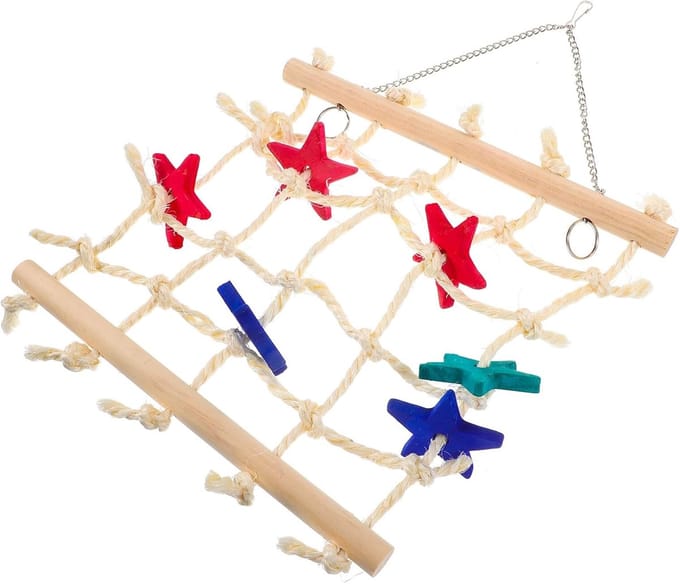 Vogel Klimspeelgoed - Papegaai Net - Verveling Tegengaan - Met Sterrenbijtspeelgoed - 37 cm - Multicolor