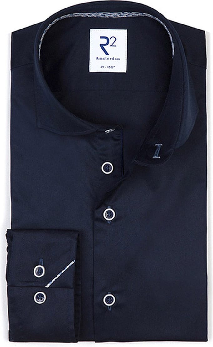 R2 Overhemd Twill Donkerblauw (navy) - Maat 45 - Heren - Overhemden Formeel