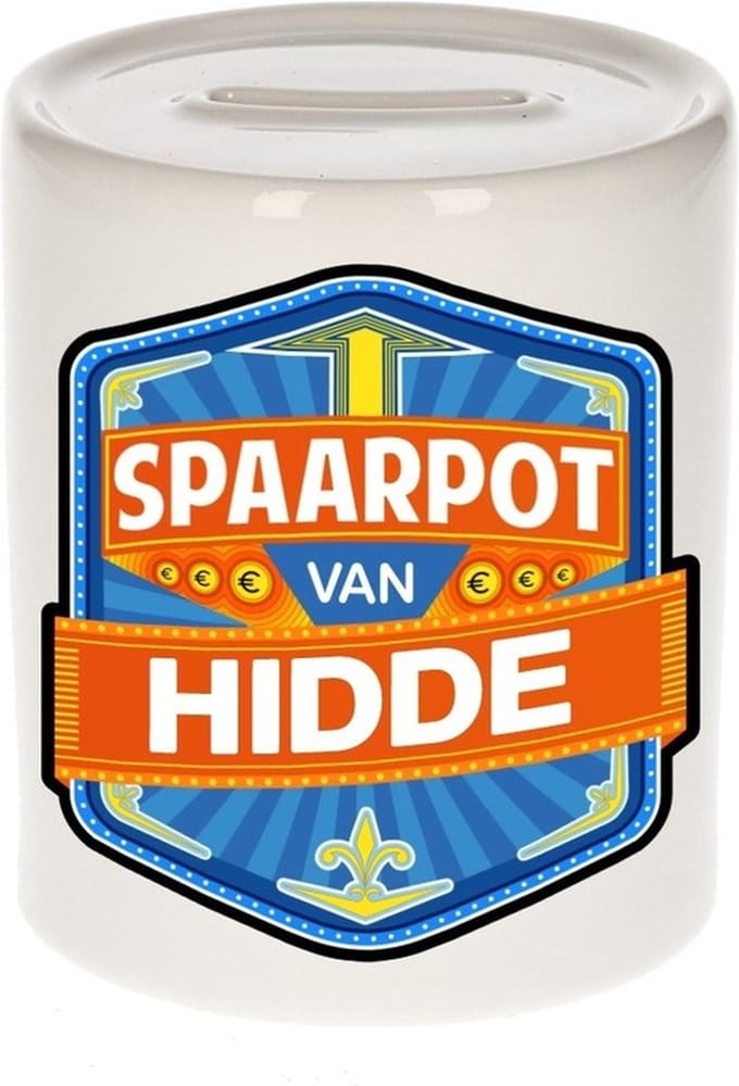 Bellatio Decorations Kinder spaarpot met naam - Hidde - keramiek - met dop - wit - Sparen - Spaargeld van Hidde